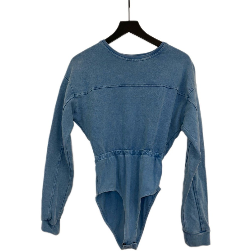 Nasty Gal Collection Blue Long Sleeve Elastic Waist Bodysuit US 4